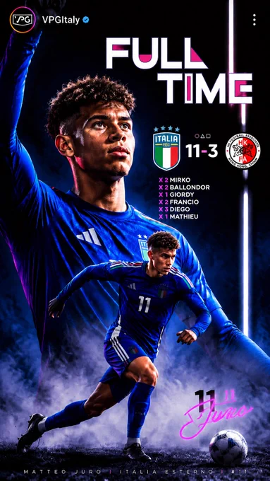 🇮🇹 MATCH RESULT ROUND OF 32

🏆 @OfficialVPG World Cup
🆚 @HongKongEsports 🇭🇰
✅ 11-3
⚽️⚽️⚽️ @___xDiego___
⚽️⚽️ @Mirko7x
⚽️⚽️ @InsideFrezeer
⚽️⚽️ @FrancioLF
⚽️ @Giordy_El_Nino
⚽️ @xMathieu98
👟👟👟👟👟 @FrancioLF
👟👟👟 @Giordy_El_Nino
👟👟 @Ju29r0_
👟 @InsideFrezeer
👑 @___xDiego___

#FC26 #EAFC #WorldCup #ProClubs 🌎