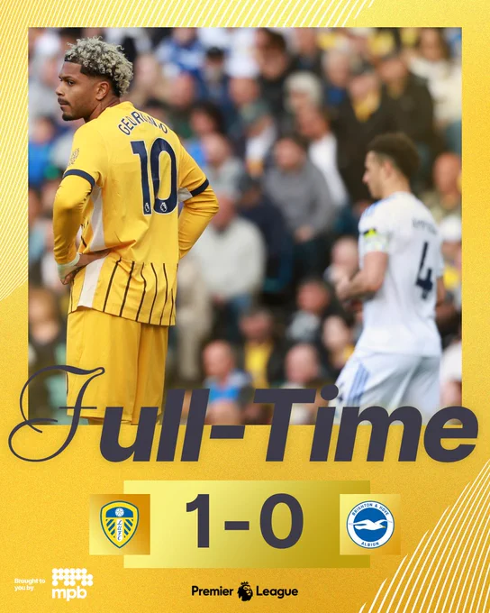 Full time graphic. Leeds 1-0 Albion. 
