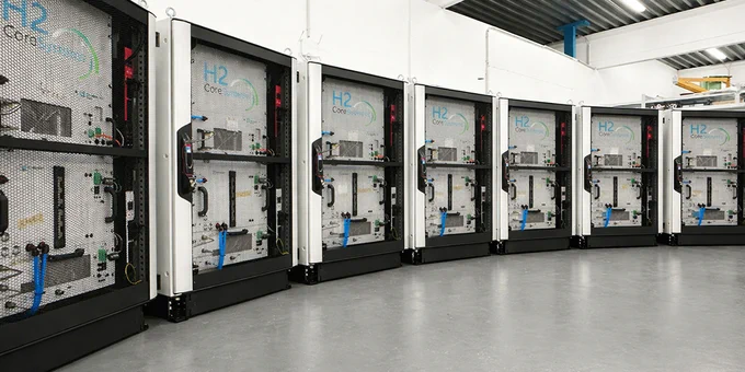A commercial electrolyser system made by H2 Core Systems.