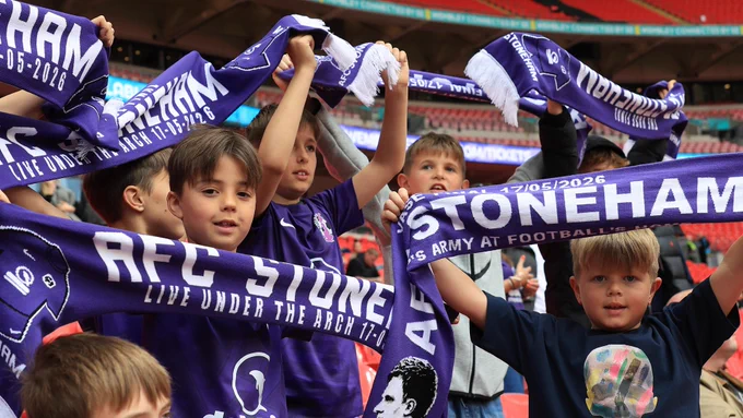 AFC Stoneham fans support their team during the Isuzu FA Vase Final.