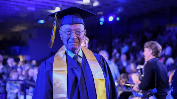 A Golden Graduate at Merrimack College's Commencement. 