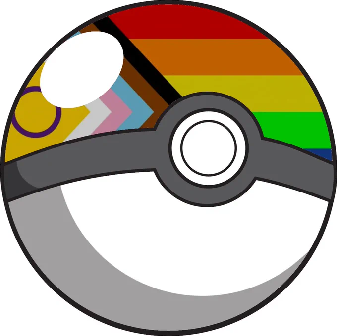 un pokéball avec le drapeau lgbti inclusif en motif