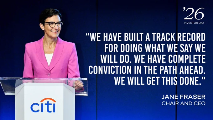Graphic featuring an image of Jane Fraser speaking on stage, the Investor Day logo, Fraser's title (Chair and CEO) and the following quoted text: \"We have built a track record for doing what we say we will do. We have complete conviction in the path ahead. We will get this done.\"\n 