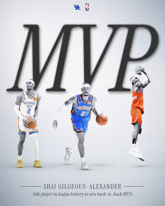 Shai Gilgeous-Alexander is the 14th player in league history to win back-to-back MVPs. 