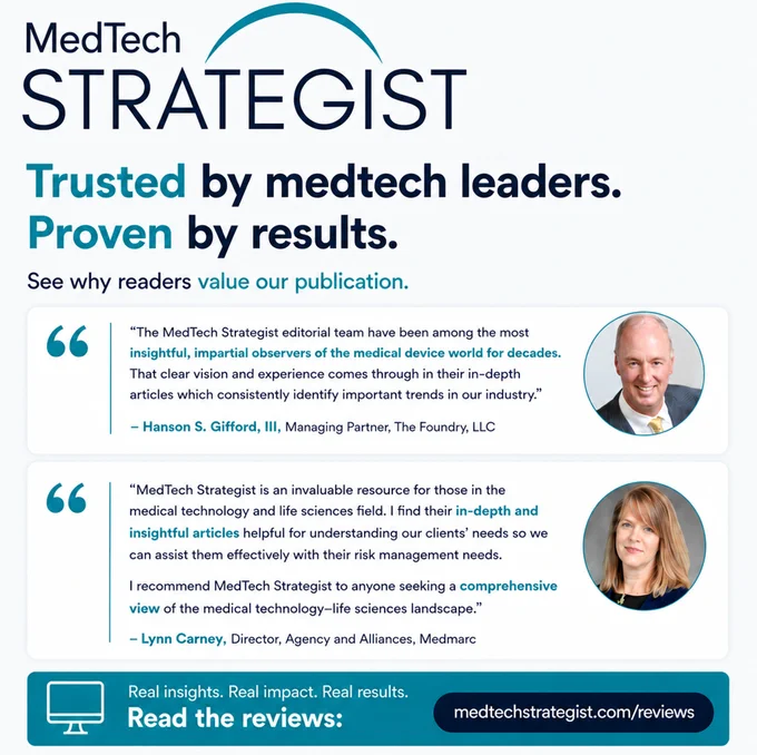 We're trusted by #medtech leaders for a reason. See why readers value the insights, analysis, and industry perspective behind MedTech Strategist: https://bit.ly/4wC0RdA