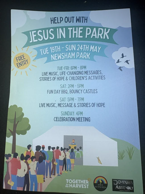 Flyer advertising the event Jesus in Park