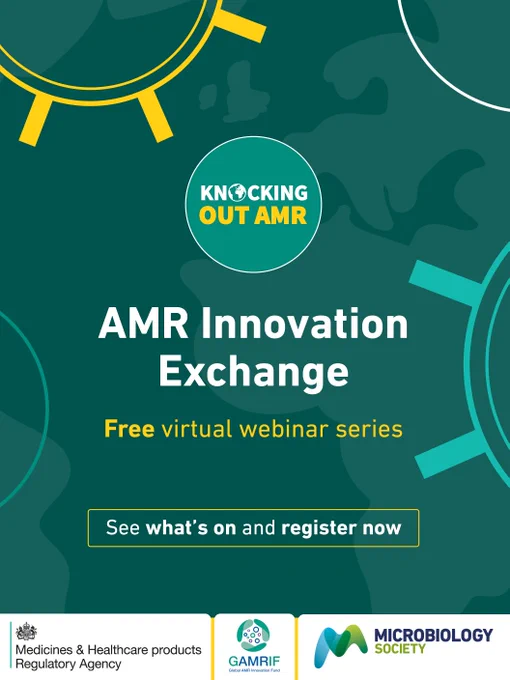 Promotional graphic for AMR Innovation Exchange, a free virtual webinar series on antimicrobial resistance.