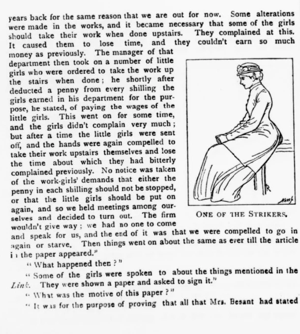 Clipping from the Pall Mall Budget, featuring text beside a drawing showing a woman matchmaker sitting. It is captured 'one of the strikers.'