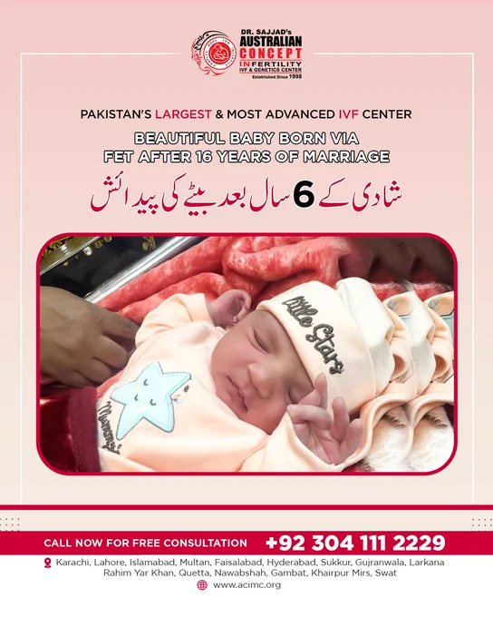 Positive Patient After 6 Years of Primary Sub-fertility at Australian Concept Infertility Medical Center, Lahore.

The Patient was conceived after PGD, and MashAlla now has a baby Boy. #bornbaby #newlybab

𝐅𝐨𝐥𝐥𝐨𝐰 𝐮𝐬 𝐡𝐞𝐫𝐞: https://www.tiktok.com/@australianconceptivf

𝐂𝐚𝐥𝐥 𝐍𝐨𝐰 𝐅𝐨𝐫 𝐅𝐫𝐞𝐞 𝐂𝐨𝐧𝐬𝐮𝐥𝐭𝐚𝐭𝐢𝐨𝐧:  92 304 111 2229

𝐏𝐢𝐧 𝐋𝐨𝐜𝐚𝐭𝐢𝐨𝐧: https://maps.app.goo.gl/h34nYG3UvH8tsFgD7
𝐔𝐀𝐍:  923041112229 (BABY)
𝐖𝐡𝐚𝐭𝐬𝐀𝐩𝐩:  923093332229 (BABY

#australianconcept #ivftreatment #ivf #icsi #ivfprocess #infertility #pcos #iuitreatment #genetictesting #genderselection #familybalancing #semenanalysis #Pregnant #maleinfertility