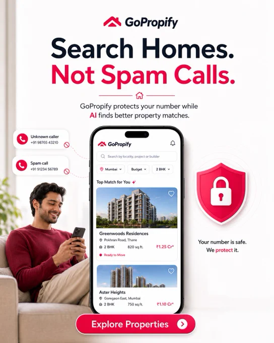 Searching for your dream HOME should not turn into endless spam calls.

With @gopropify , your number stays protected while AI helps you discover better property matches based on your needs, budget, and location.

Explore verified listings. Search smarter. Stay private.

Search Homes. Not Spam Calls with @gopropify 

#ᴛʀᴇɴᴅɪɴɢɴᴏᴡ #trendingvideos #99acresproperties #nobrokerfee #GoPropify #buyproperties #propertiesforsale #ExploreProperties #latestcollection #latesttrends 