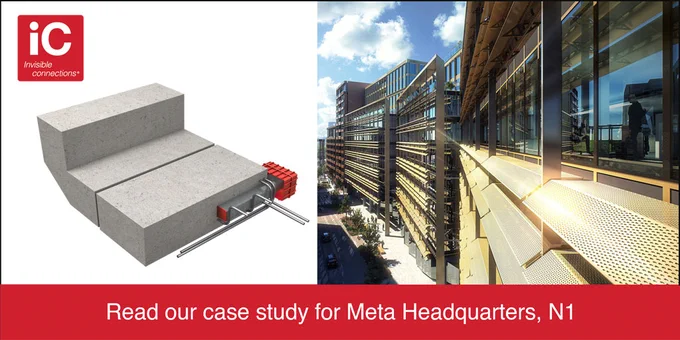For Meta’s London headquarters, Invisible Connections manufactured specially modified TSS connectors to provide the hidden means of support for the precast landings off core walls, whilst also enabling the LED strip and balustrade rebate and blemish-free concrete finish.