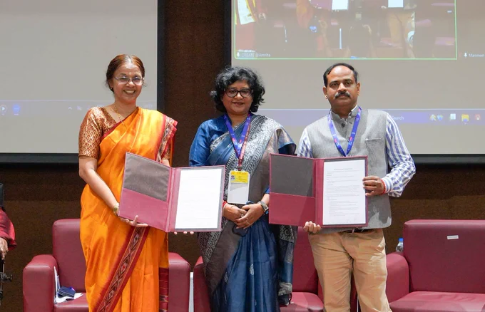 A strategic partnership has been established between Amrita Vishwa Vidyapeetham and the Indian Sign Language Research And Training Center (ISLRTC) to transform Deaf education through AI. The goal is to move beyond "checklist compliance" and build a future where accessibility is a fundamental right.

The MoU was exchanged between Amrita Professor, Dr. Prema Nedungadi, Associate Dean, School of Computing, and the UNESCO Chair on Assistive Technology in Education, and Shri. Kumar Raju (Director, ISLRTC) at the Amritapuri Campus. The ceremony took place during the International Symposium on AI-Enabled Assistive Technologies, with key representation from the Ministry of Social Justice and Empowerment, Govt. of India Empowerment and Ministry of Electronics and Information Technology.

Ms. Manmeet Nanda (Ministry of Social Justice & Empowerment) highlighted that Assistive Technology is a constitutional necessity. 

This MoU focuses on three disruptive innovations:
⚓Bidirectional AI Translatio