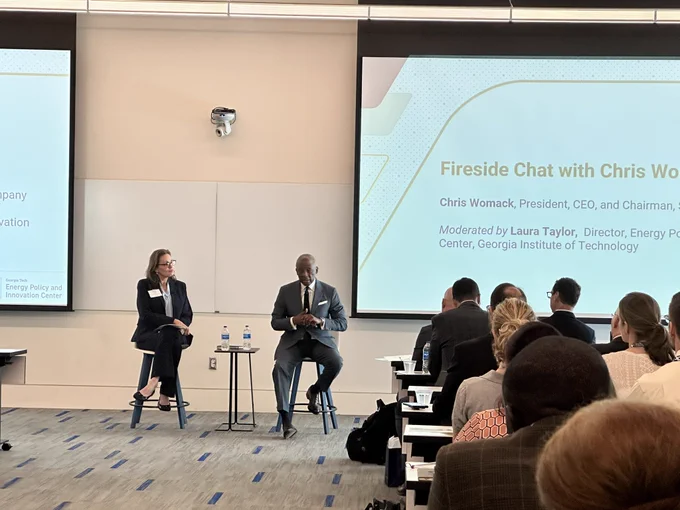Laura Taylor, director of EPIcenter in a fireside chat-style keynote with Southern Company Chairman Chris Womack