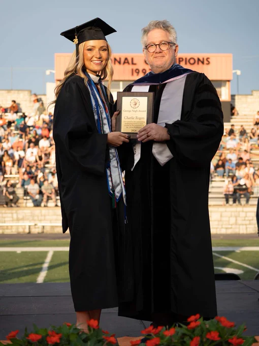 Charlies Rogers was presented the George Nigh Award by ECU’s Vice President of Academic and Student Affairs, Dr. Jeffrey Gibson, at the Spring 2026 Commencement Ceremony.