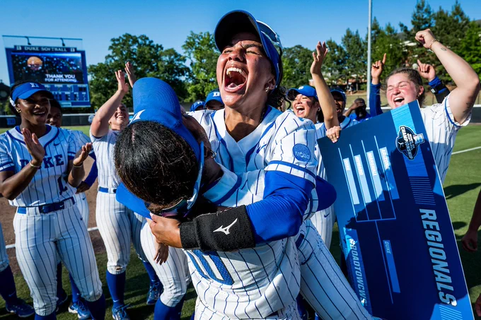 Duke softball hugs, yells and celebrates beating Arizona to advance to the 2026 NCAA Fayetteville Super Regional.