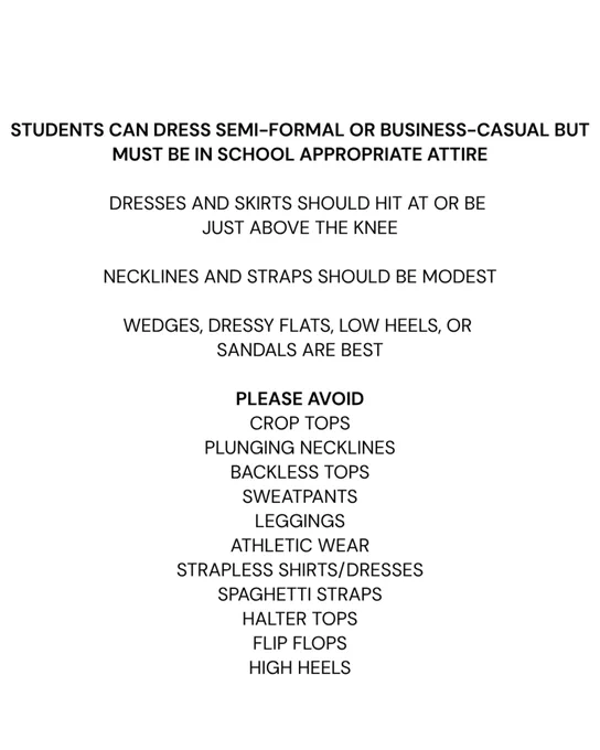 8th Grade Parents, Please join us for the 8th Grade Promotion Ceremony. Thursday, May 21, 2026 Gus Garcia Auditorium  6 PM - 7 PM Please see flyer for outfit expectations.