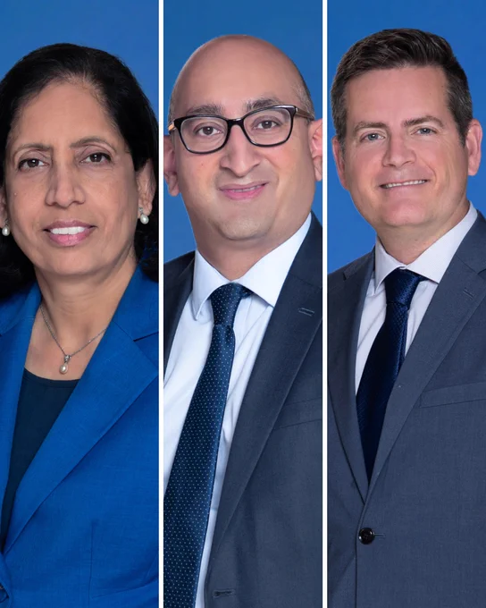 Three headshots side by side. Left to right: Radha Ayyagari, PhD, Shyamanga Borooah, MBBS, FRCP(Edin) FRCSEd, FRCOphth, PhD, and Karl Wahlin, PhD.