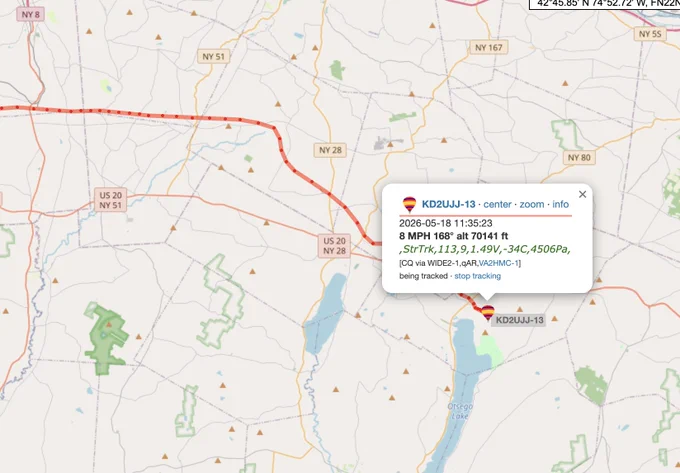 The map tracking our high altitude balloon shows an altitude of 70141 feet. 