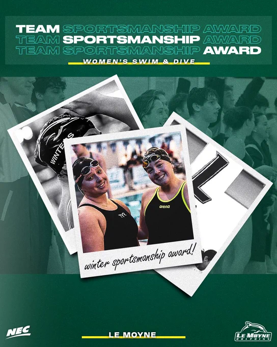 Le Moyne has earned the NEC Team Sportsmanship Award in women's swimming & diving