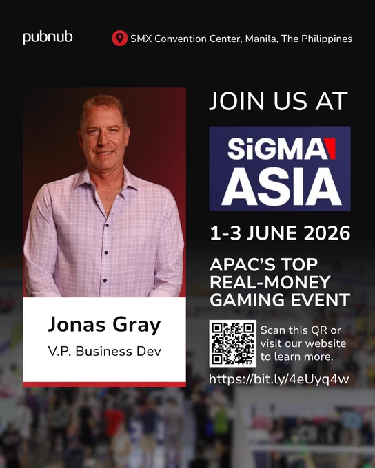 Promotional image for the SiGMA Asia event at the SMX Convention Center in Manila, Philippines, featuring Jonas Gray, V.P. Business Development. The event focuses on real-money gaming.