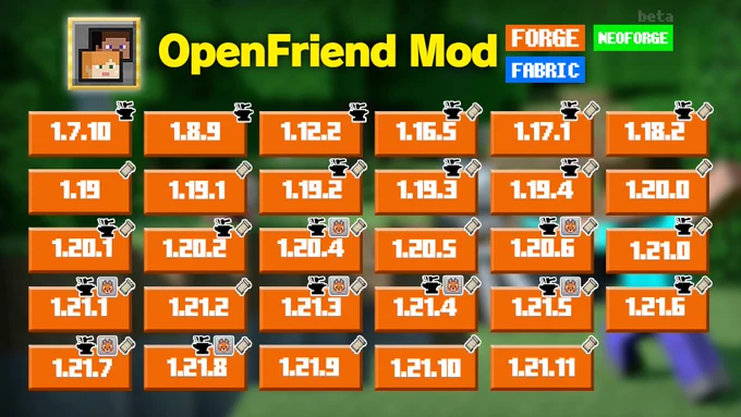 firneds list mod "OpenFriend Mod" version list forge , fabric , neoforge
