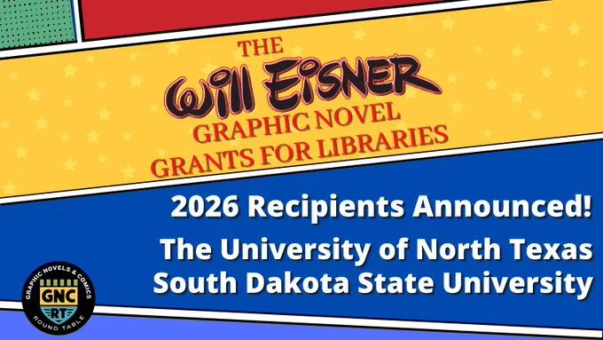 Graphic for the 2026 Will Eisner Graphic Novels Grants for Libraries recipients