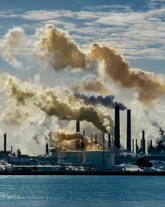 Photo of smokestacks.