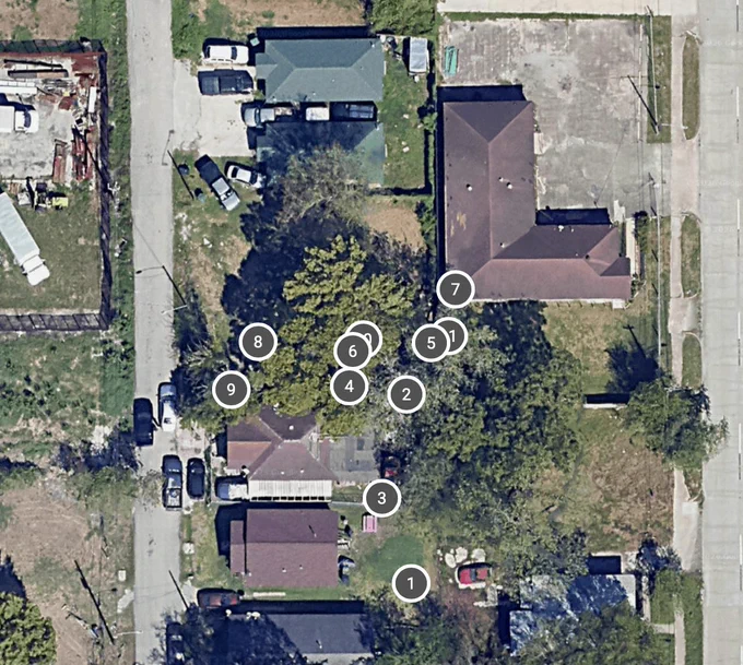 Aerial site verification image showing geotagged capture points for a residential construction draw inspection completed through ProxyPics Direct, documenting on-site progress and location-verified property data for construction loan servicing.