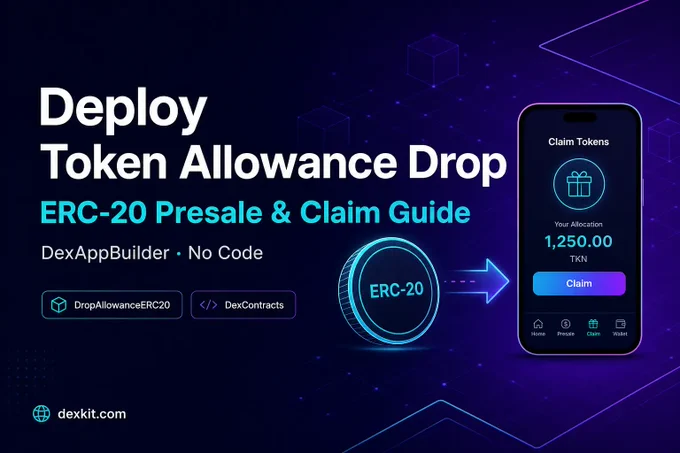 DexKit guide: deploy Token Allowance Drop (DropAllowanceERC20) on DexAppBuilder — ERC-20 presale and claim page, no code

