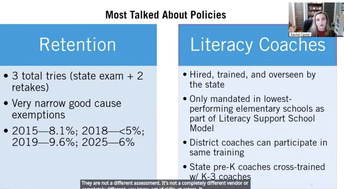 Summary of retention policy with exam attempts limits, narrow exemptions, and changing pass rates from 2015 to 2025.
