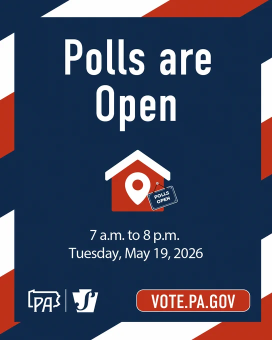 Polls Are Open. Illustration of a building with a polling place sign. 