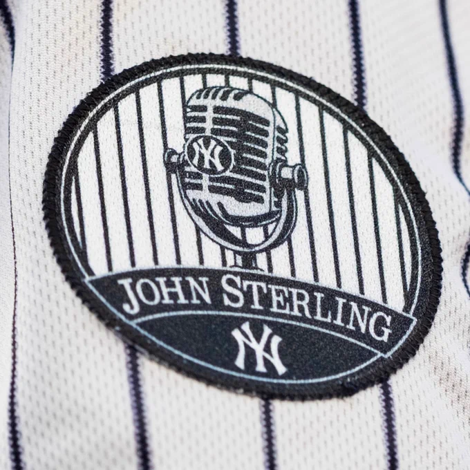 A patch on the side of the New York Yankees uniform with a radio microphone honoring John Sterling.
Photo: Michael Mooney/Major League Baseball