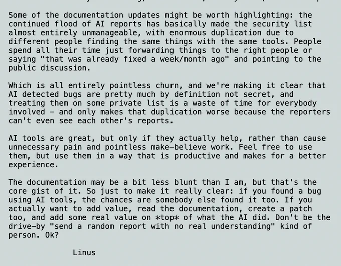 Text from linus torvald