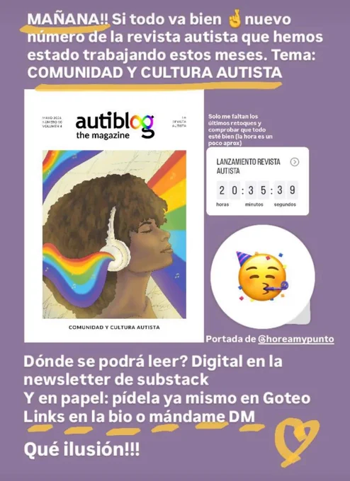 Mañana si todo va bien, nuevo número de l revista autista que hemos estado trabajando estos meses. Tema: comunidad y cultura autista 