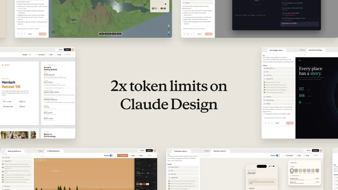 2x token limits on Claude Design, so you can create more.