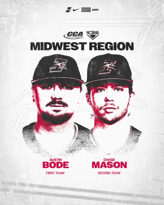 Austin Bode and Chase Mason in a D2CCA and NCBWA Midwest All-Region graphic.