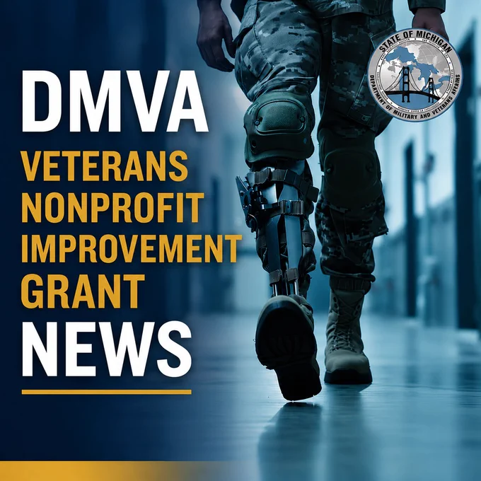 DMVA News with logo and soldier walking down hallway.