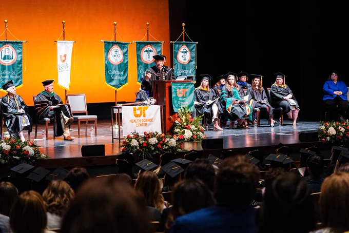 President Boyd speaking to graduates