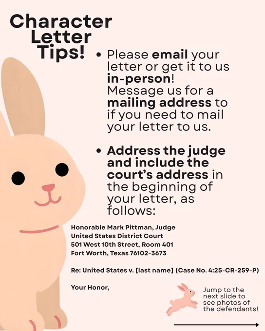 Graphic showing how to send the character letter and to address the judge in the letter.