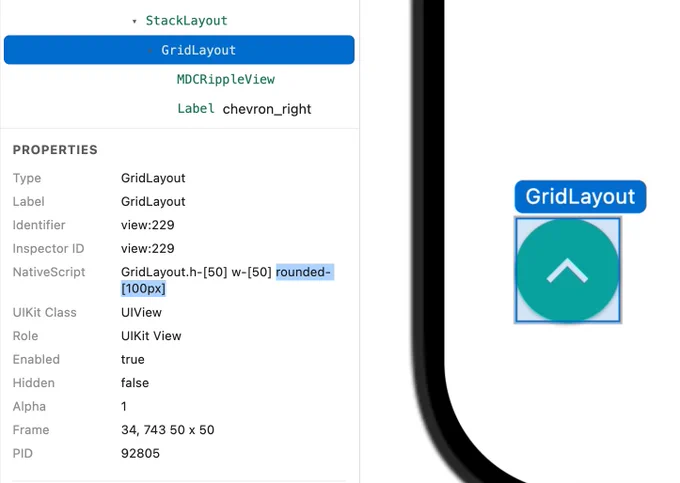 SimDeck using the NativeScript inspector.