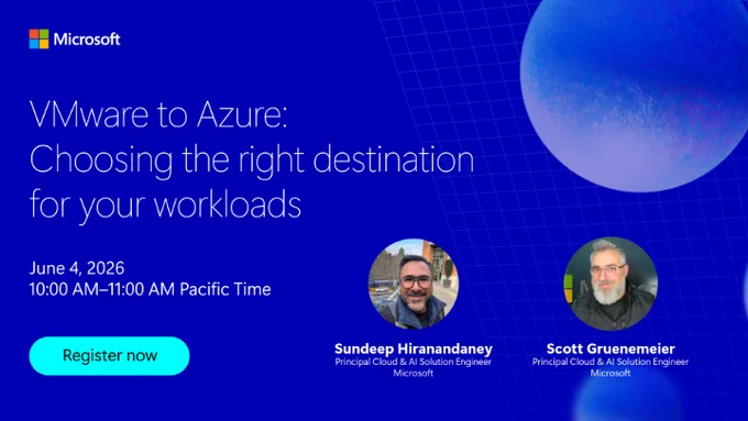 Image headline: VMware to Azure: Choosing the right destination for your workloads