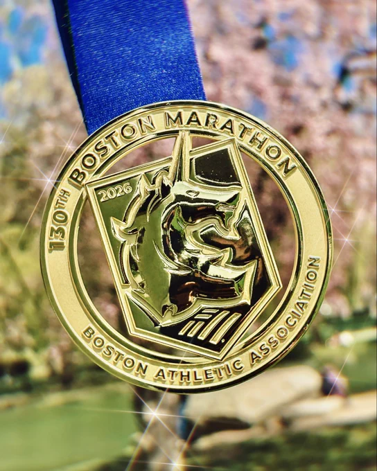 Photo of the 2026 Boston Marathon unicorn medal
