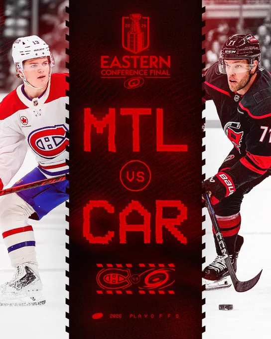Graphic promoting the Eastern Conference Final: Montreal vs Carolina in the 2026 Playoffs