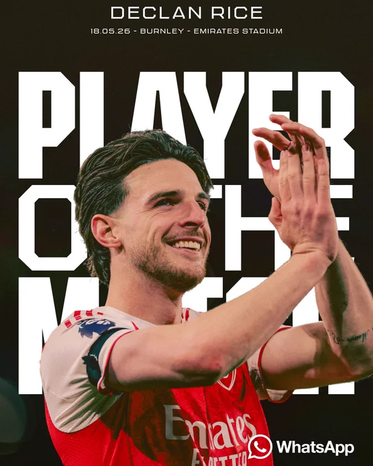 Declan Rice is voted Player of the Match for Arsenal's match against Burnley