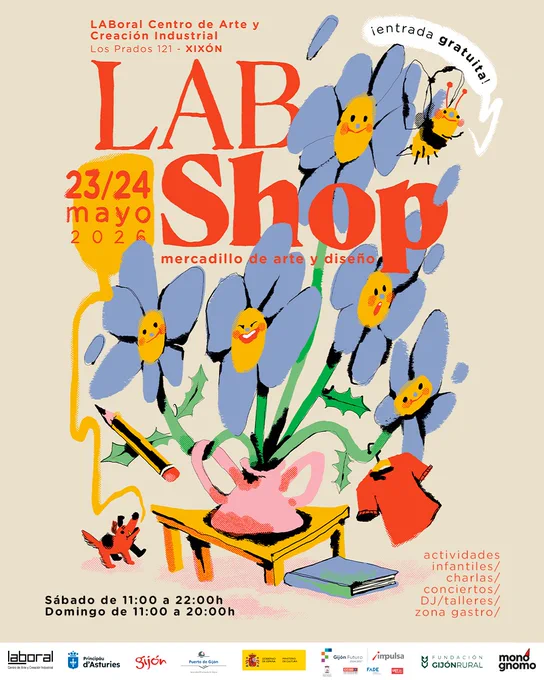 Cartel del mercado de arte y diseño LABShop Primavera 2026, diseñado por Sara Sánchez Martínez, de monognomo. 