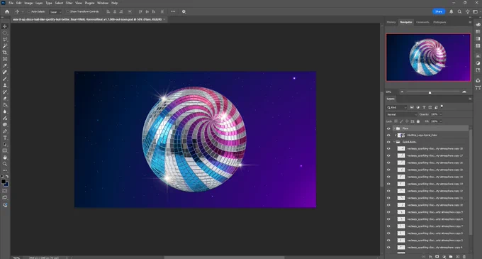 Screenshot of photoshop depicting an attempt at creating a disco ball version of the Mix It Up logo as a mocking gesture to the recent Spotify logo change
