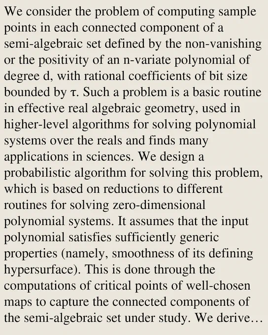 We consider the problem of computing sample points in each connected component of a semi-algebraic set defined by the non-vanishing or the positivity of an n-variate polynomial of degree d, with rational coefficients of bit size bounded by τ. Such a problem is a basic routine in effective real algebraic geometry, used in higher-level algorithms for solving polynomial systems over the reals and finds many applications in sciences. We design a probabilistic algorithm for solving this problem, which is based on reductions to different routines for solving zero-dimensional polynomial systems. It assumes that the input polynomial satisfies sufficiently generic properties (namely, smoothness of its defining hypersurface). This is done through the computations of critical points of well-chosen maps to capture the connected components of the semi-algebraic set under study. We derive a bit complexity estimate for the cost of this algorithm, which is, in terms of the Bézout bound d(d -1)ⁿ⁻¹, ess