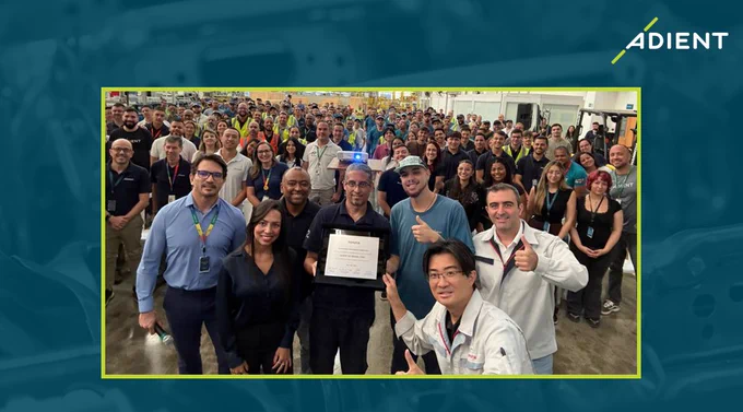 Adient South America employees celebrating being named Outstanding Supplier by Toyota.