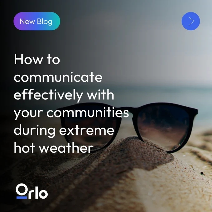 Sunglasses on a beach with text about communicating during hot weather.