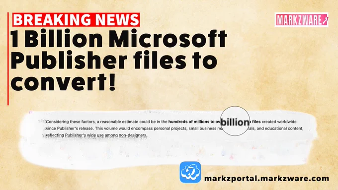 1.65 billion Microsoft Publishers files to convert reads the text on a graphic from Markzware the file converter people
